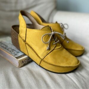 Mustard yellow sling back Platform wedge Women's Shoes 39